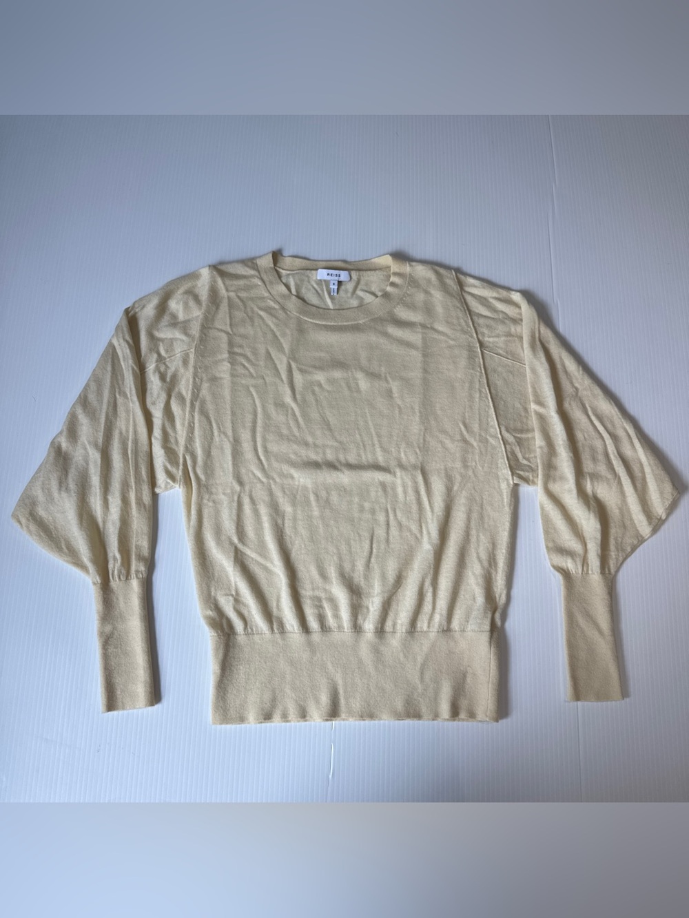 Reiss Wool Cashmere Balloon Sleeve Sweater Butter Yellow Quiet Luxury Small